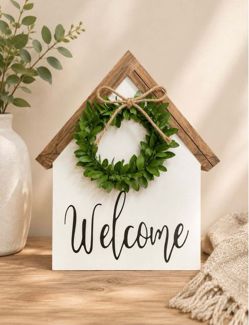 Double Sided Wooden House Shaped Sign Welcome and Home Sweet Home